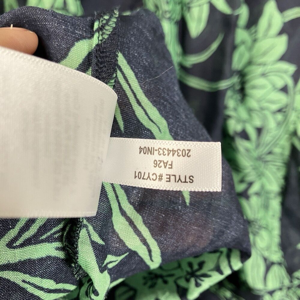 J Crew Ramie Cerise Shirt Dress Womens 12 Navy Green Pineapple Print Midi - Picture 11 of 16